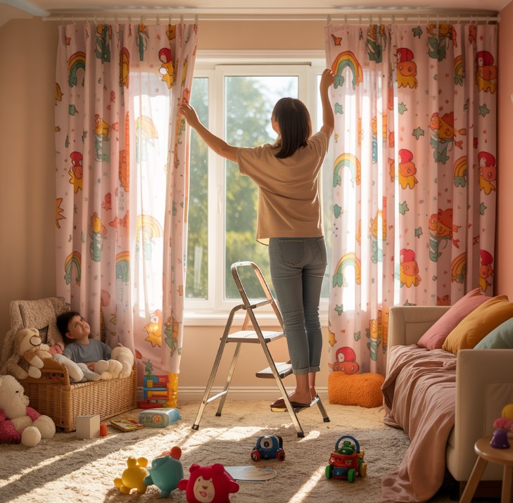 Kačenje zavesa u dečijoj sobi