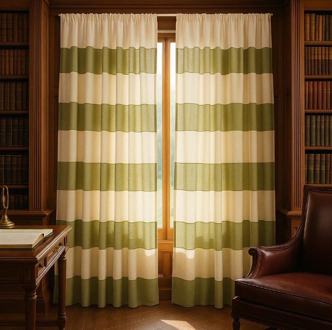 Radna soba sa krem zelenom zavesom